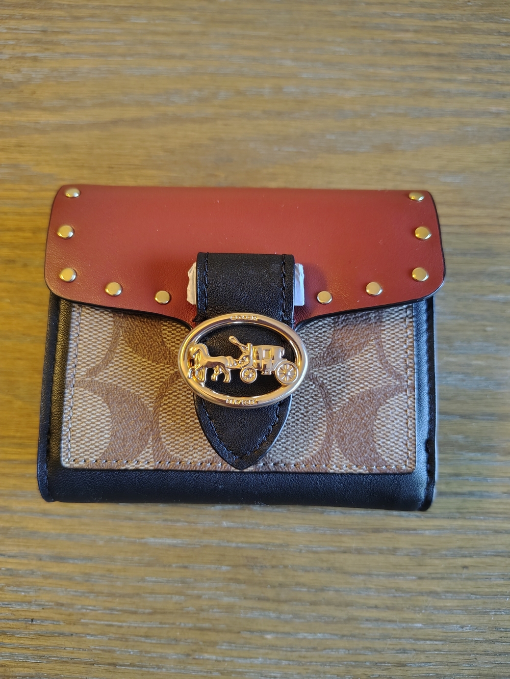 NWT Coach Georgie Small Wallet Signature Canvas Rivets Terracotta Multi 6791